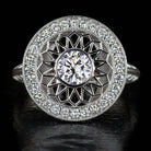 0.70ct VINTAGE STYLE DIAMOND COCKTAIL RING FILIGREE HALO ROUND CUT WHITE GOLD