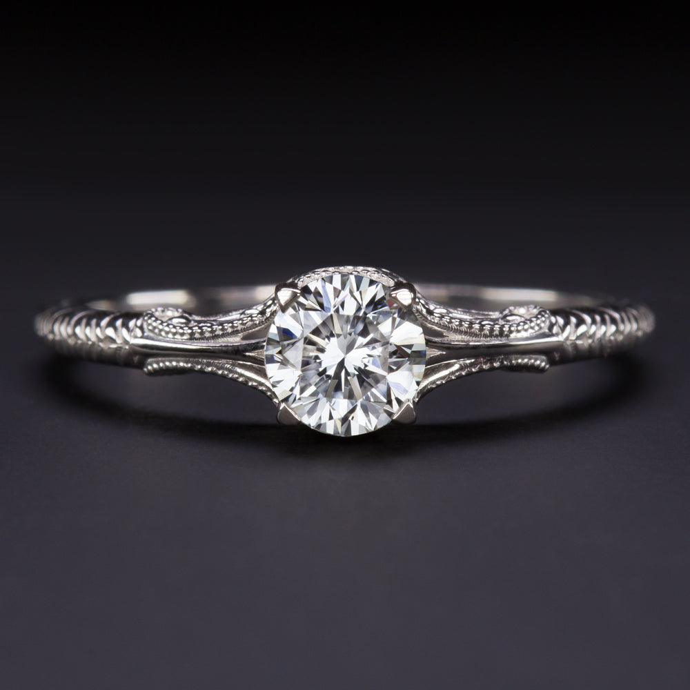 VERY GOOD CUT G SI2 DIAMOND ENGAGEMENT RING ROUND WHITE GOLD VINTAGE STYLE