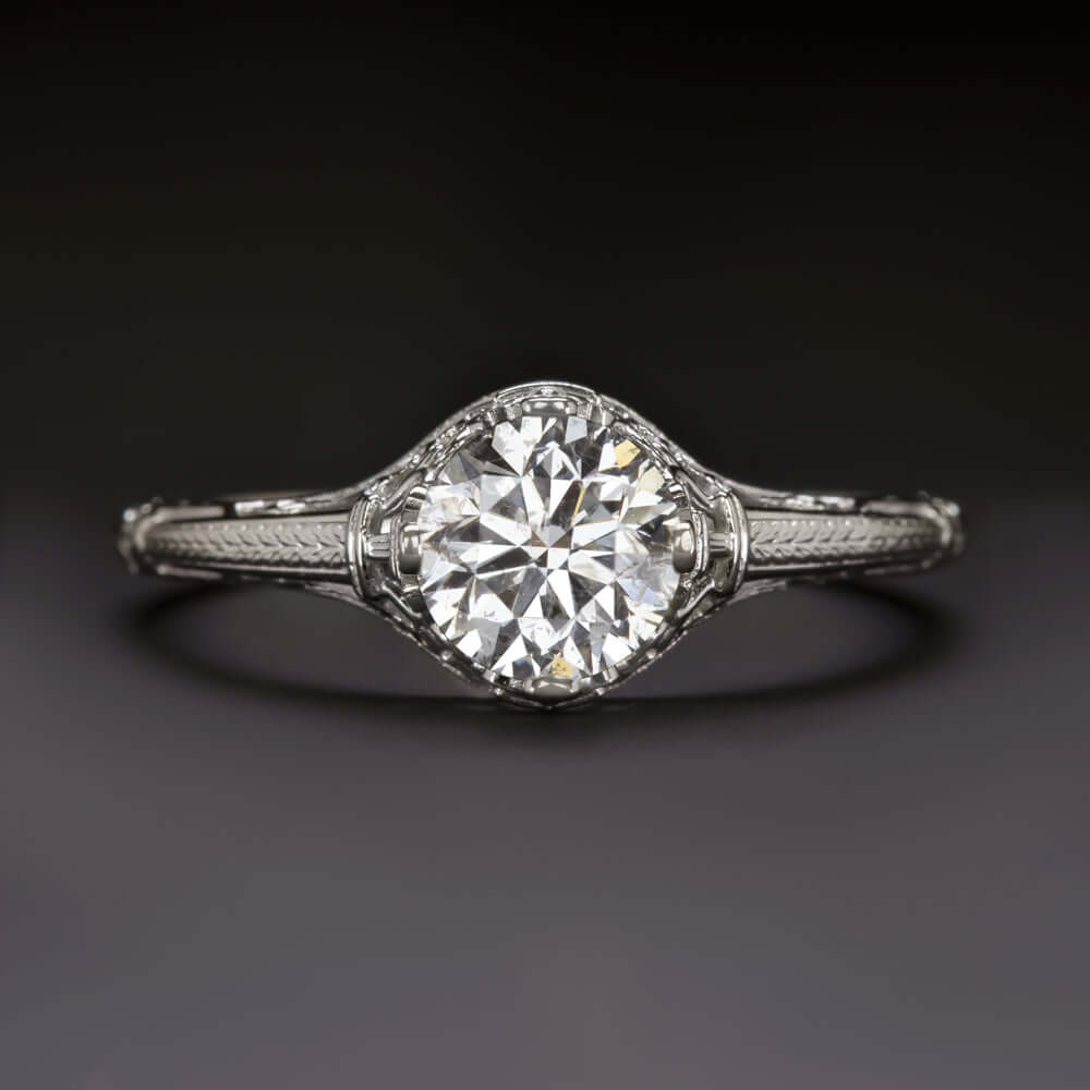 3/4ct NATURAL DIAMOND VINTAGE STYLE ENGAGEMENT RING ROUND WHITE GOLD SOLITAIRE