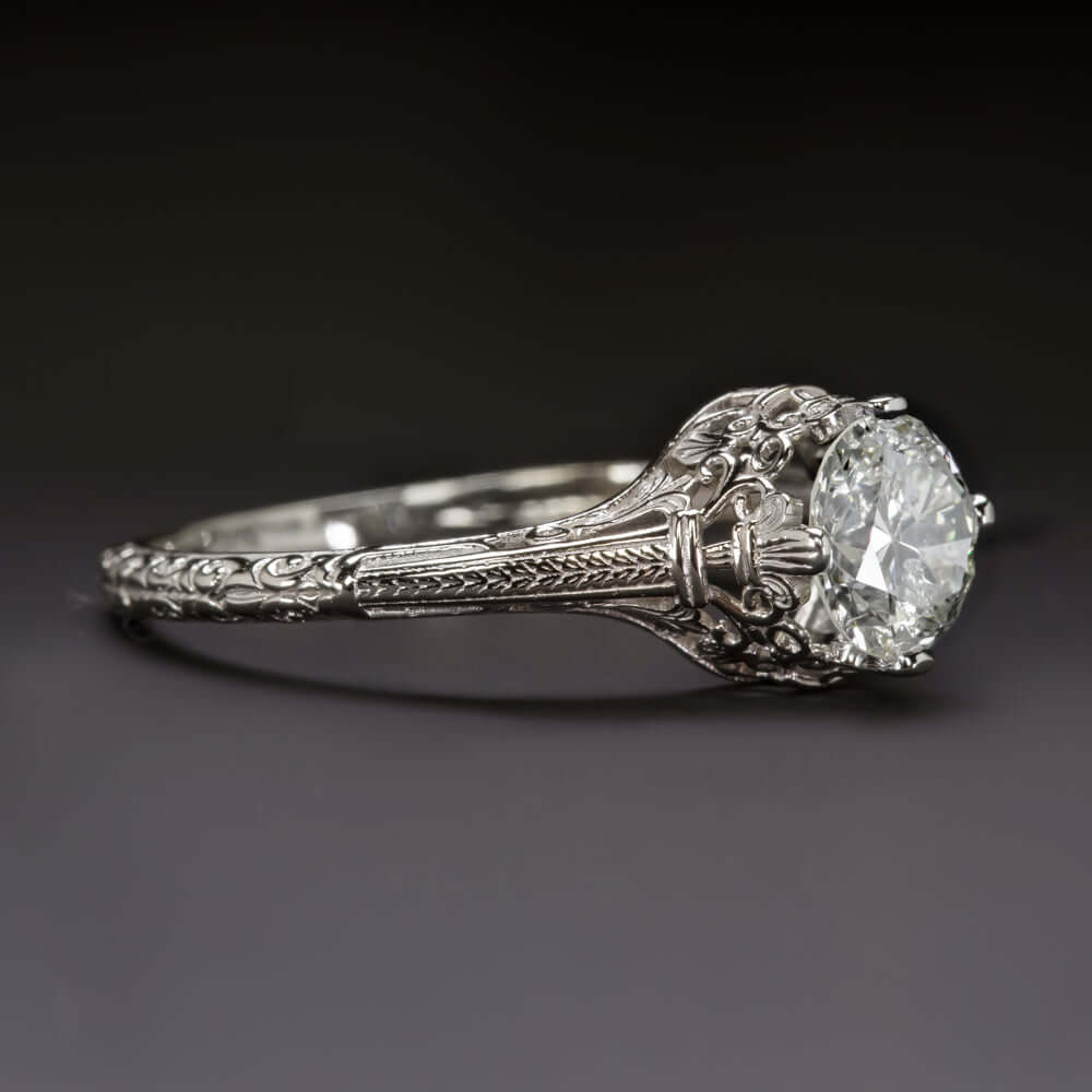 3/4ct NATURAL DIAMOND VINTAGE STYLE ENGAGEMENT RING ROUND WHITE GOLD SOLITAIRE