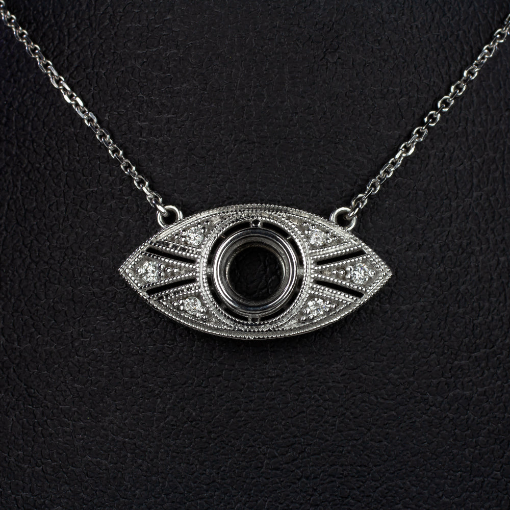 VINTAGE STYLE DIAMOND PENDANT SEMI MOUNT SETTING ART DECO STYLE NECKLACE ROUND