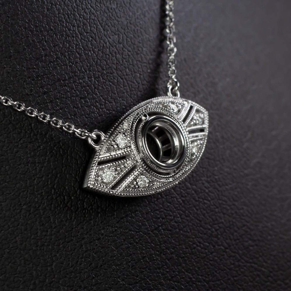 VINTAGE STYLE DIAMOND PENDANT SEMI MOUNT SETTING ART DECO STYLE NECKLACE ROUND