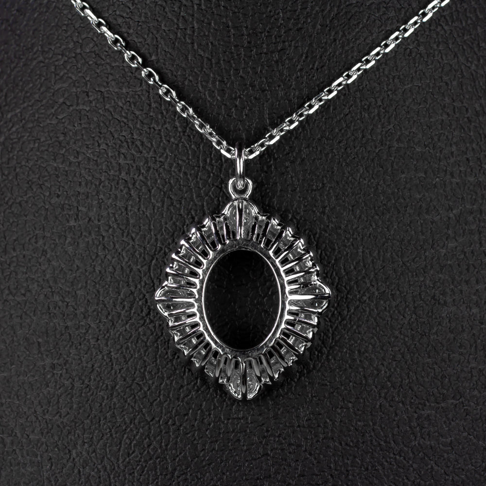 VINTAGE STYLE DIAMOND PENDANT SEMI MOUNT SETTING SCALLOPED HALO OVAL NECKLACE