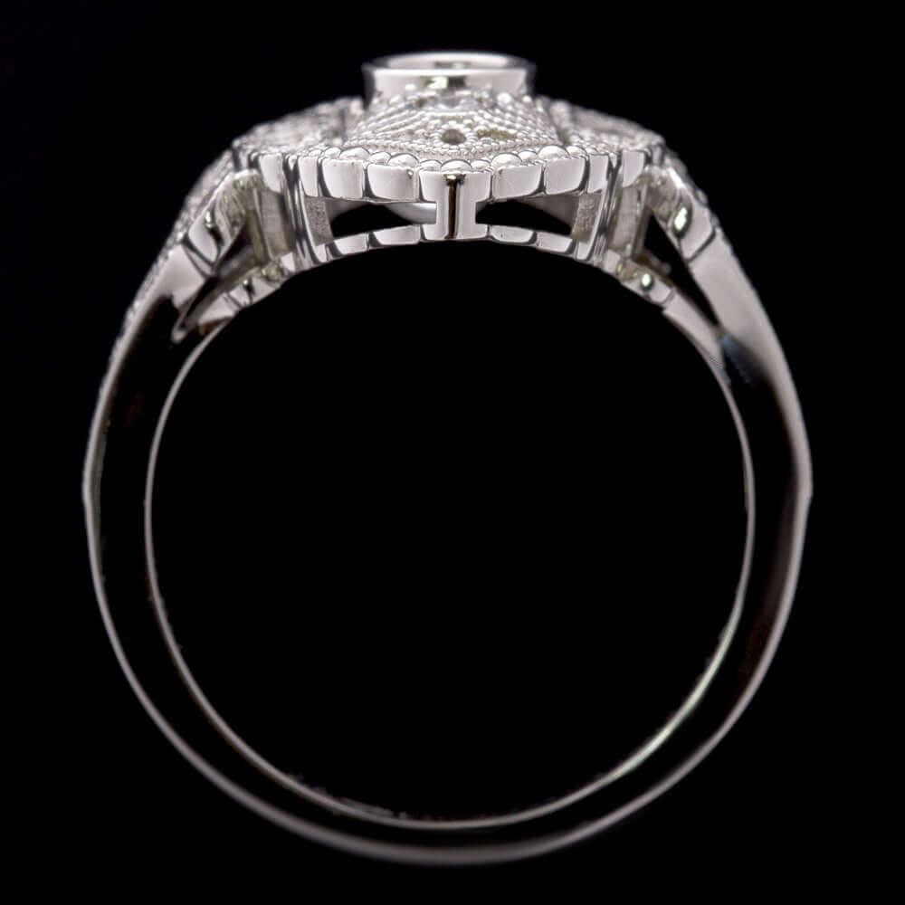 0.59ct DIAMOND NAVETTE RING VINTAGE STYLE ART DECO COCKTAIL WHITE GOLD NATURAL