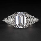 1.5 CARAT LAB CREATED DIAMOND ENGAGEMENT RING F VVS EMERALD VINTAGE FILIGREE 1.5