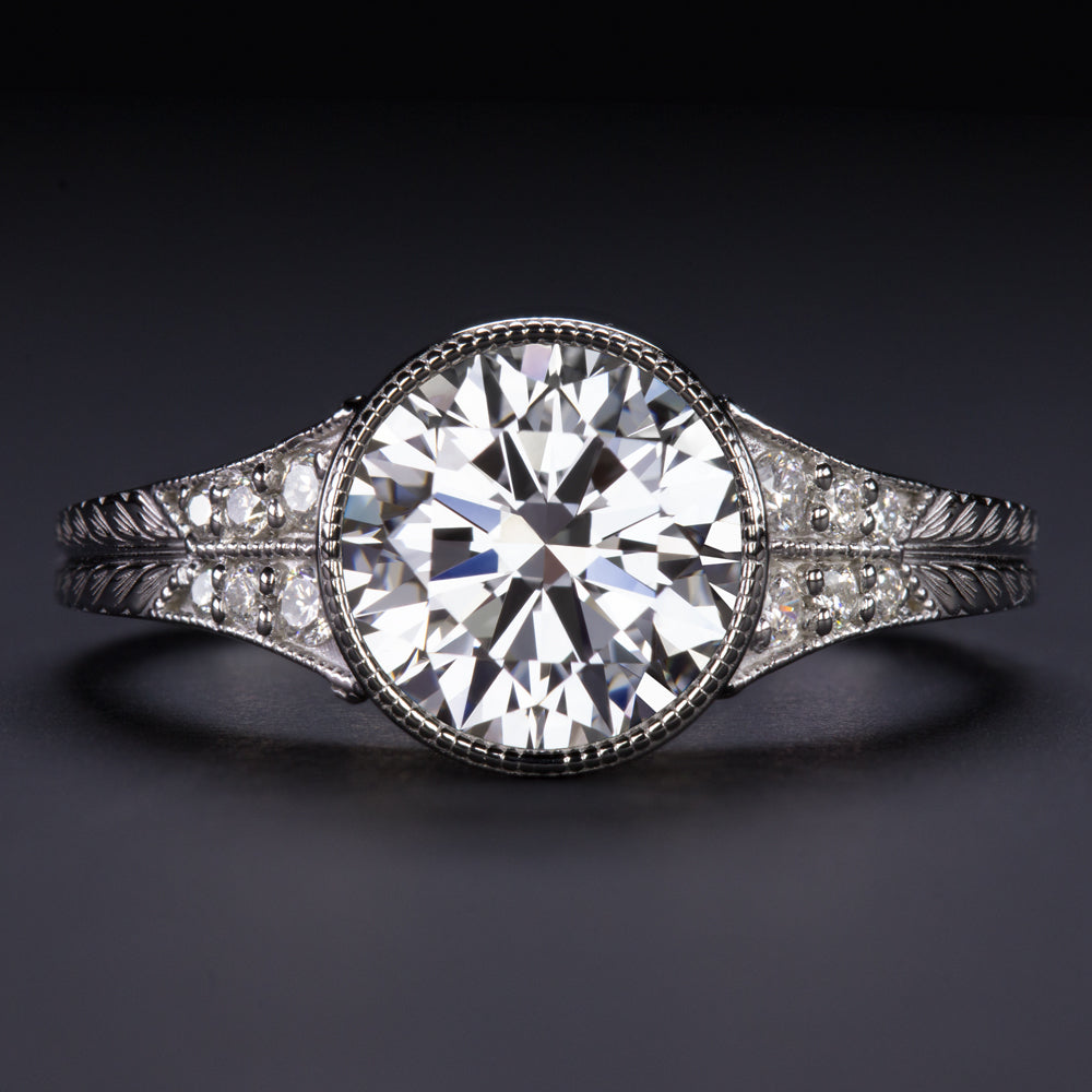 2 CARAT LAB CREATED DIAMOND ENGAGEMENT RING F VS2 IDEAL ROUND CUT VINTAGE 2CT