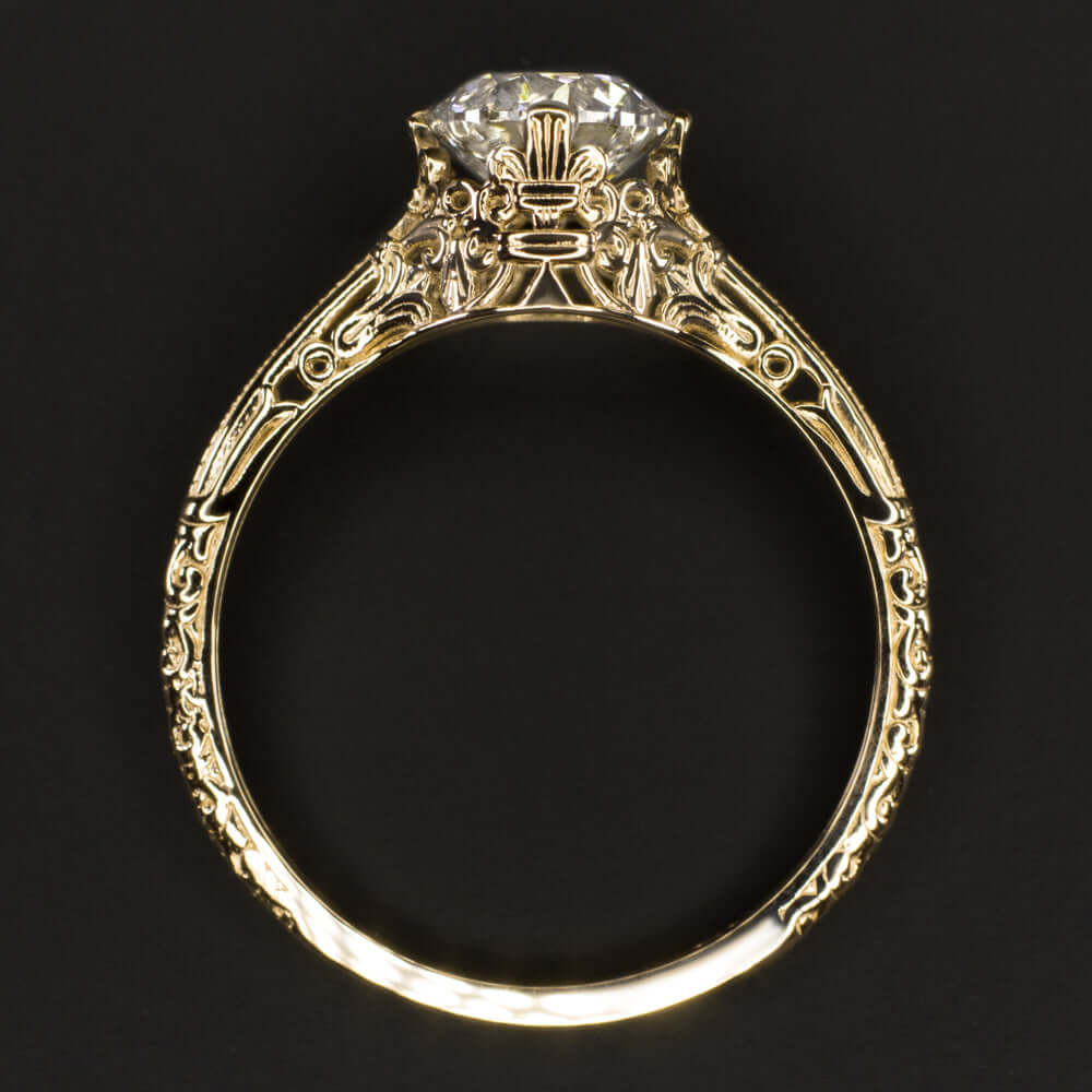 0.72ct LAB CREATED DIAMOND ENGAGEMENT RING VINTAGE YELLOW GOLD CERTIFIED K VS2