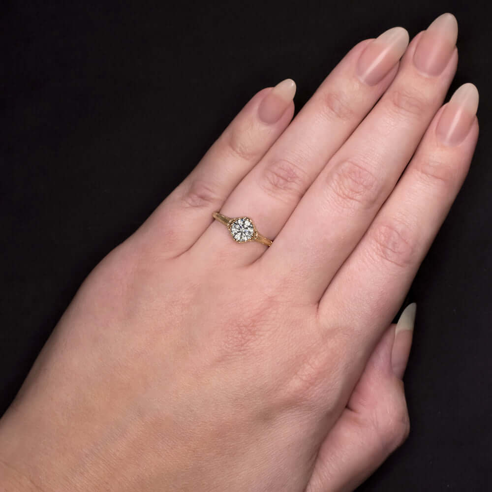 0.72ct LAB CREATED DIAMOND ENGAGEMENT RING VINTAGE YELLOW GOLD CERTIFIED K VS2