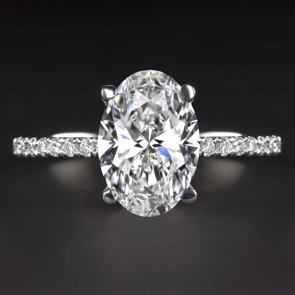 1.85ct LAB CREATED DIAMOND ENGAGEMENT RING CERTIFIED F VS2 OVAL THIN PAVE BAND