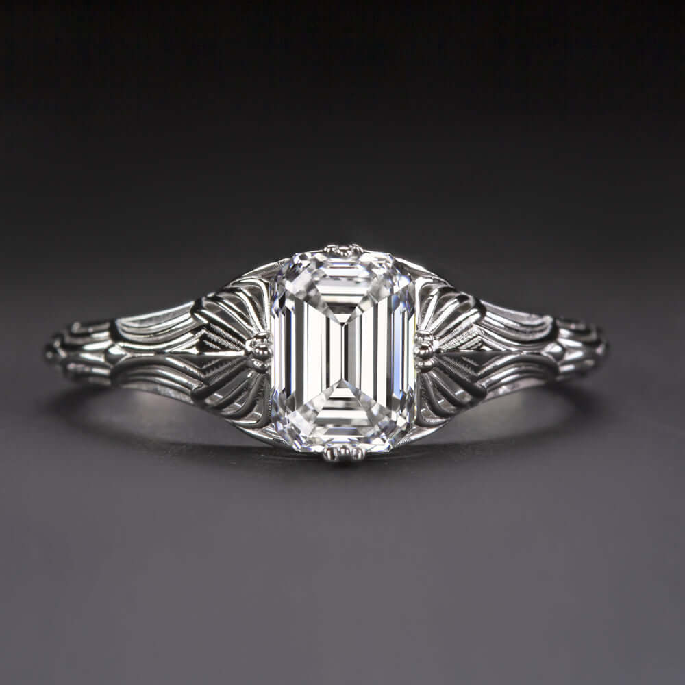 1.18c LAB CREATED DIAMOND ENGAGEMENT RING CERTIFIED D VVS2 EMERALD CUT VINTAGE