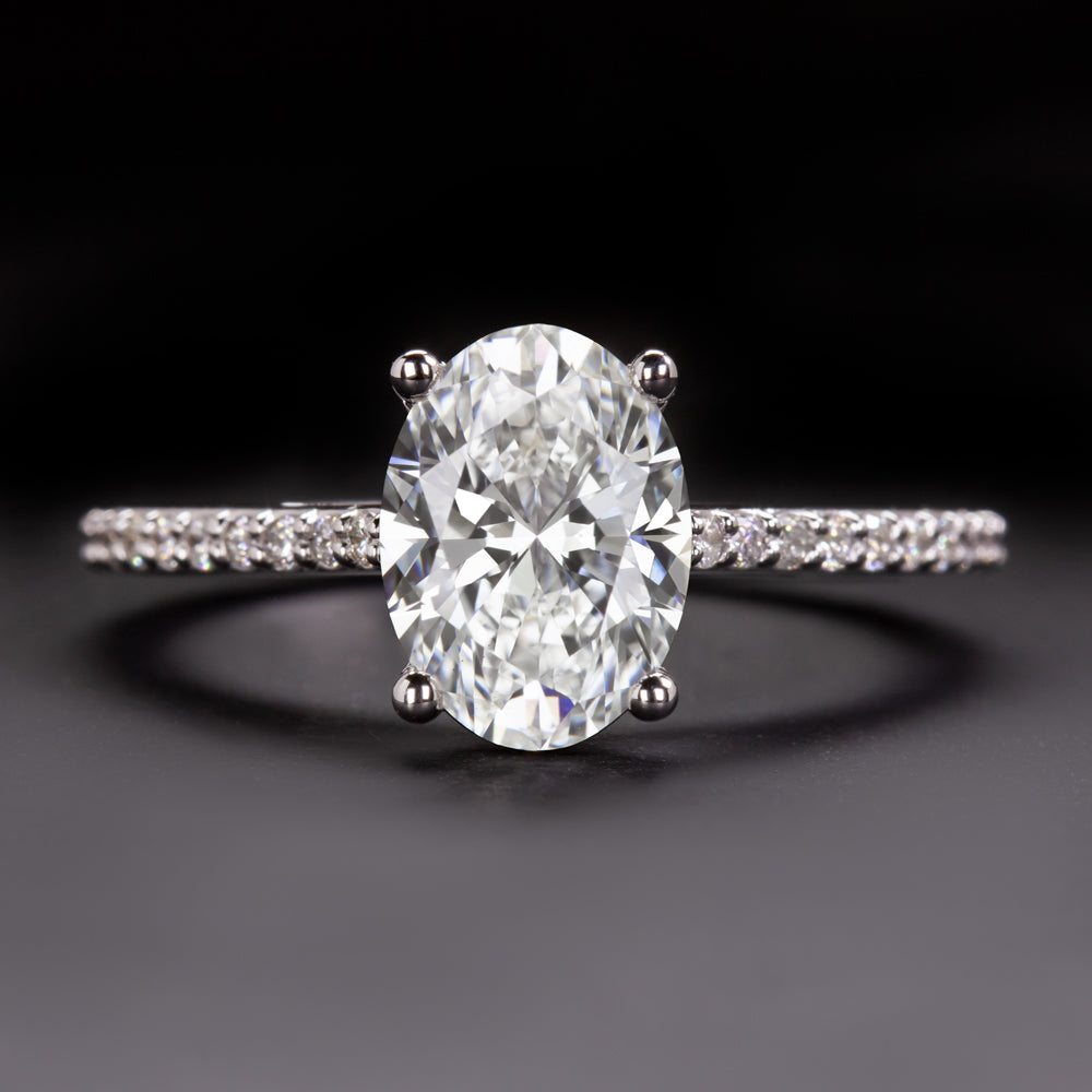 2ct LAB CREATED DIAMOND ENGAGEMENT RING GIA CERTIFIED F VS1 OVAL THIN PAVE BAND