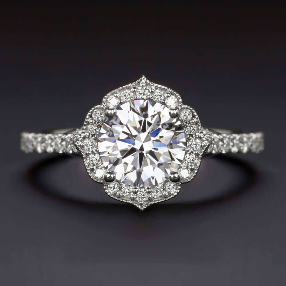 1.5 CARAT LAB CREATED DIAMOND ENGAGEMENT RING G VS2 IDEAL ROUND CUT HALO VINTAGE