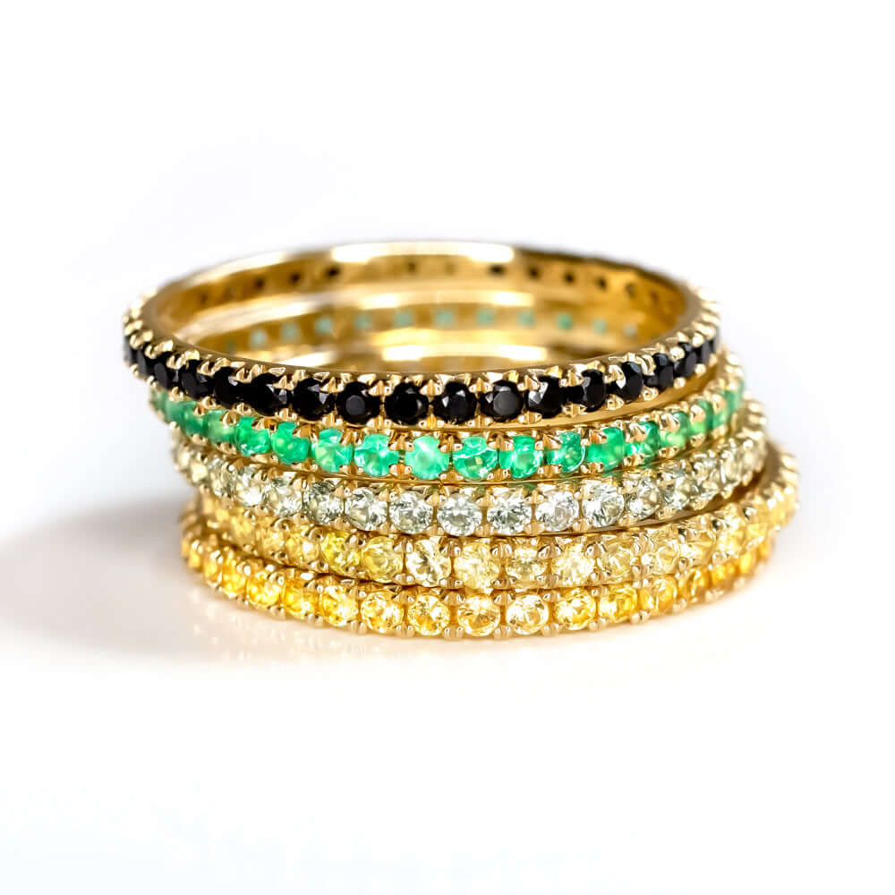 14K GOLD NATURAL RICH GREEN ONYX ETERNITY RING STACKABLE BAND THIN PAVE WEDDING