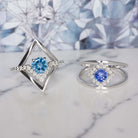 BLUE SAPPHIRE DIAMOND COCKTAIL RING GEOMETRIC MODERN DOUBLE BAND 14K WHITE GOLD