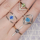BLUE SAPPHIRE DIAMOND COCKTAIL RING GEOMETRIC MODERN DOUBLE BAND 14K WHITE GOLD