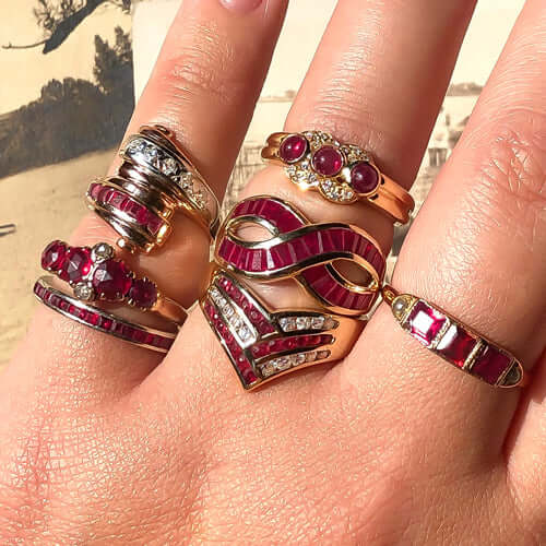 2ct NATURAL RUBY COCKTAIL BAND YELLOW GOLD RING CRISS CROSS INFINITY RING ESTATE Ivy & Rose