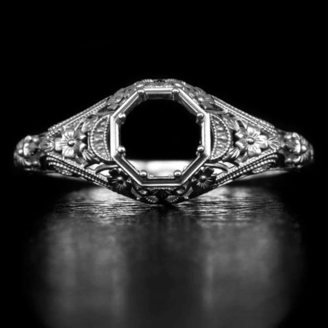 1900's ANTIQUE ENGAGEMENT RING 14k WHITE GOLD DIAMOND RING FILIGREE SE -  Garden Of Jewels