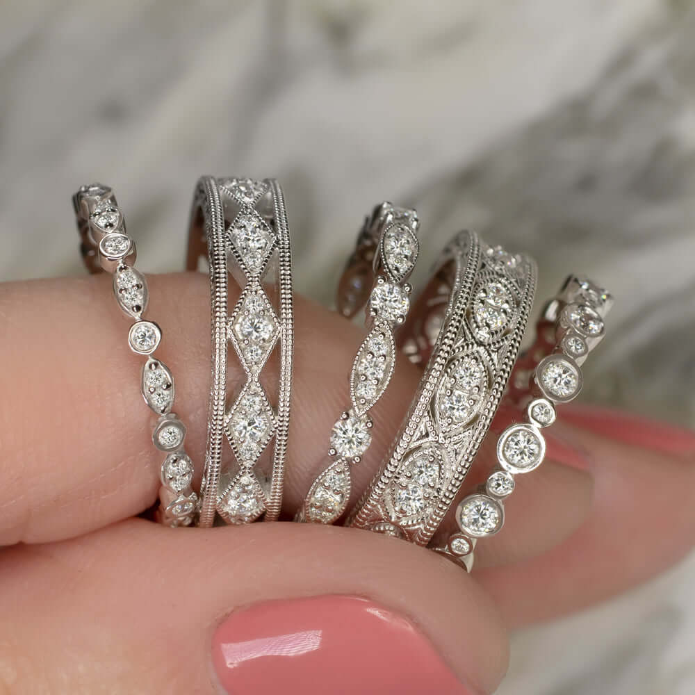 7 Stone Bezel Set Round Shape Diamond Stacking Ring in Rose Gold —  kisnagems.co.uk