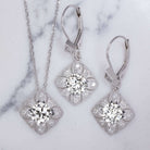 DIAMOND SEMI MOUNT DROP EARRINGS ROUND SETTING VINTAGE STYLE ART DECO DANGLE