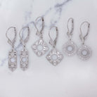 ART DECO STYLE DIAMOND SEMI MOUNT DANGLE EARRINGS 4mm ROUND SETTING VINTAGE DROP
