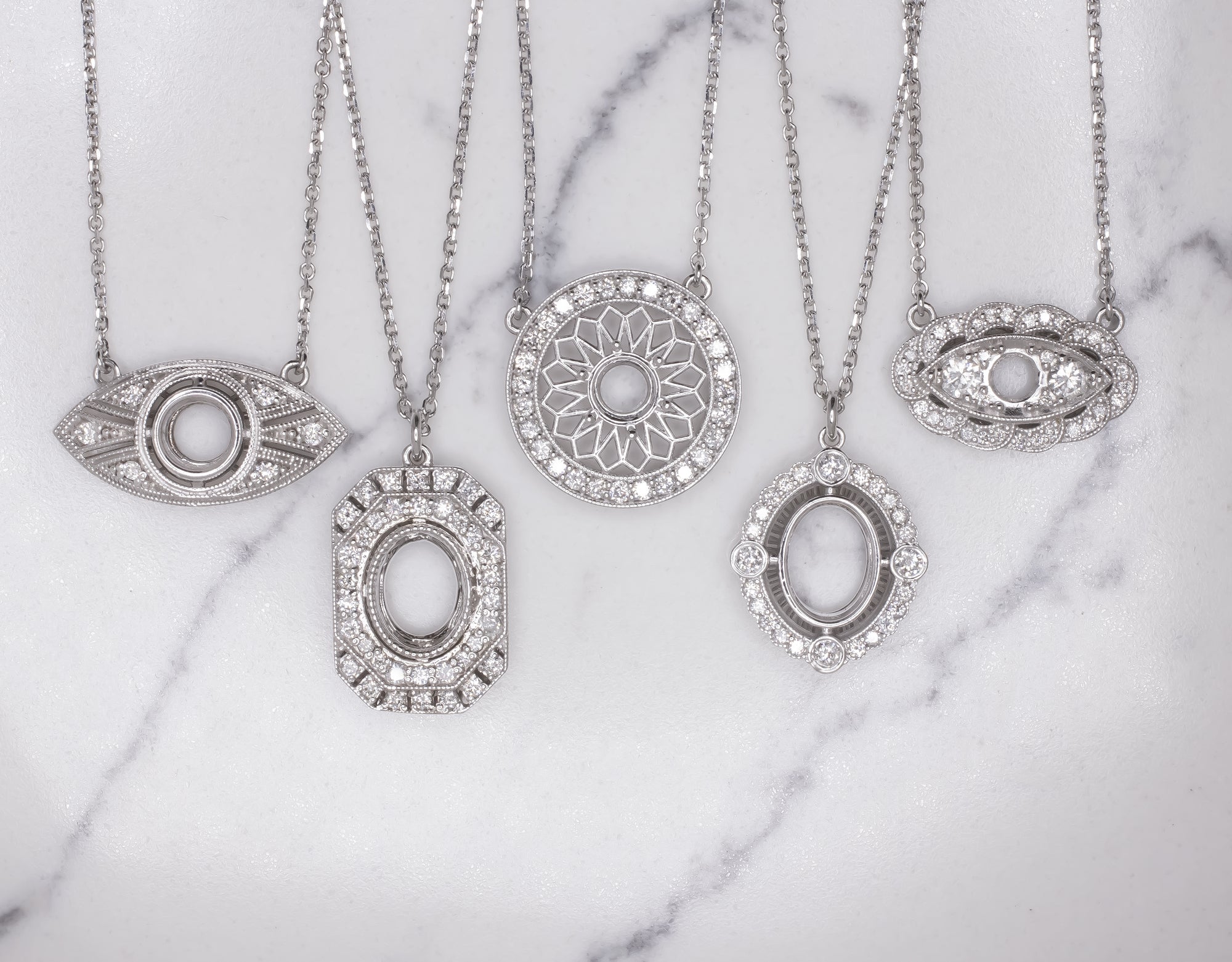 VINTAGE STYLE DIAMOND PENDANT SEMI MOUNT SETTING ART DECO STYLE NECKLACE ROUND